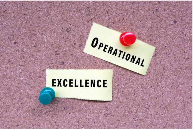 Operational excellence words stuck on a cork pin board. Operational excellence is a business concept. Operational Excellence methodologies emphasize the use of various techniques and tools to achieve outstanding performance and continuous improvement within your business. 