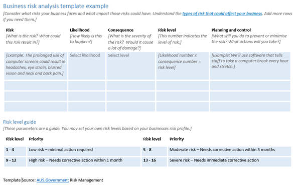 Example of a evaluation template